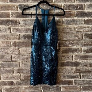 B Darlin Teal Sequin Backless Dress